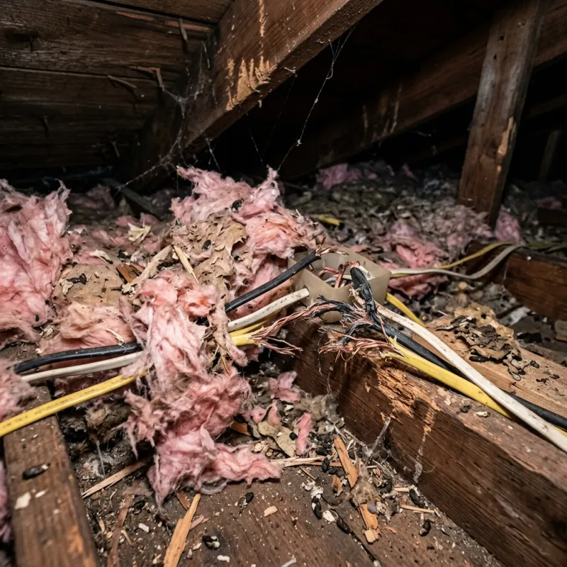 Contaminated ceiling insulation being assessed in a Ashburton roof space