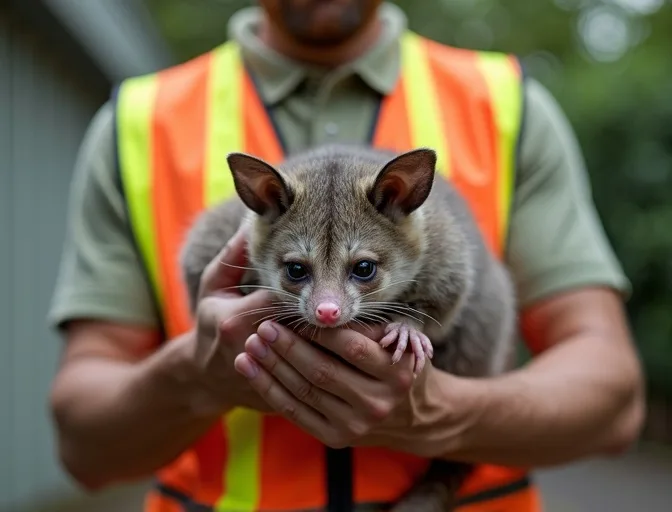Animal handler safely recovering a deceased possum in Ashburton