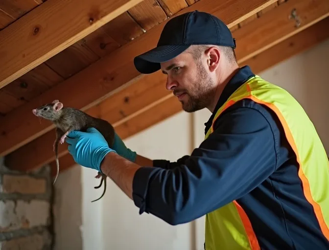 Technician inspecting a roof cavity for a dead rat in Ashburton